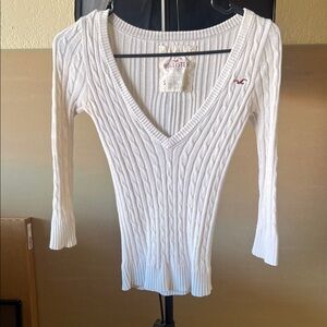 Hollister White Cable Knit Sweater